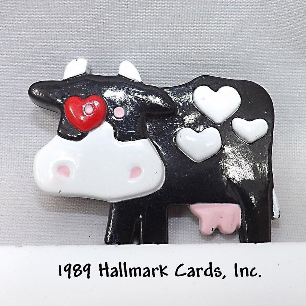 Vintage Cow Brooch, 1989 Hallmark Cards, Lapel Pin, 1980s Vintage Jewelry